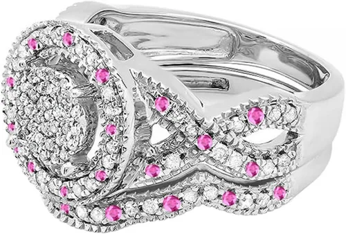 Miniatura 2 de Dazzlingrock Collection - Anillo de compromiso para mujer, diseño de zafiro rosa y diamantes blancos, plata de ley