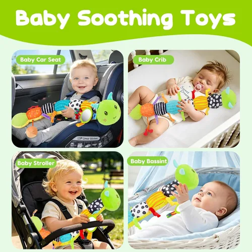 Miniatura 5 de Juguetes sensoriales para bebés de 0 a 6 meses, animal musical de peluche con forma de oruga para bebés de 0 a 3 a 6 a 12 meses, tiempo de barriga