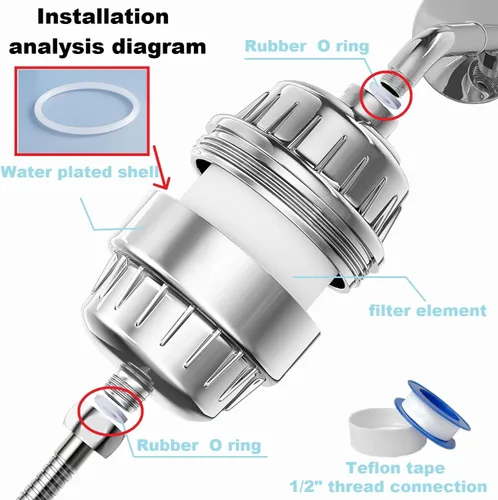 Miniatura 6 de Cartuchos de filtro de agua de ducha universales de 15 etapas para todos los sistemas de ducha similares, reduce los productos químicos y el cloro