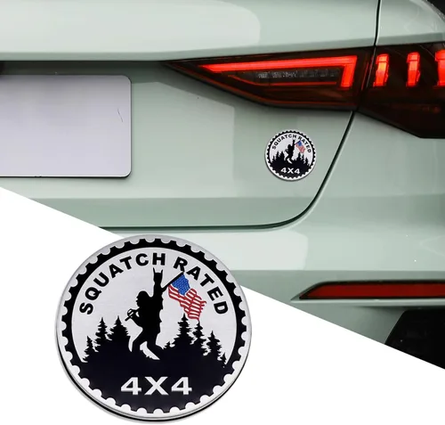 Miniatura 13 de Insignias de Automóvil 3D, Emblema Squatch Badge Rated, Insignia Automotriz de Metal 4 x 4, Calcomanías de Emblema Redondo, Insignias de Emblemas