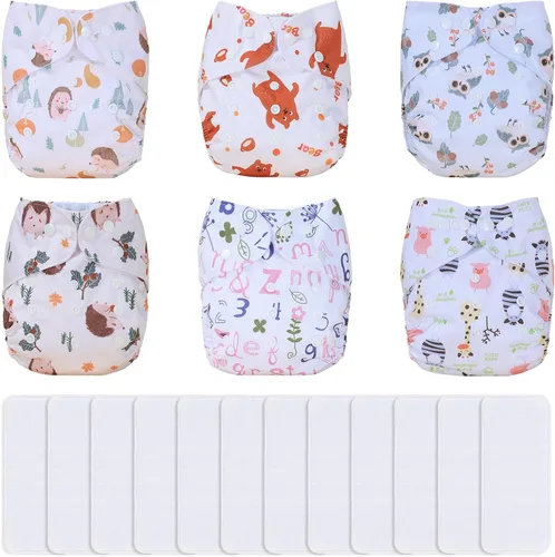Miniatura 9 de TDIAPERS Pañales de tela reutilizables, lavables, de bolsillo, talla única, ajustable para pañales de tela a presión, paquete de 6 con 6 insertos