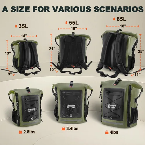 Miniatura 2 de OSAH DRYPAK Mochila impermeable Bolsa seca – Mochila de senderismo enrollable para viajes, kayak, canotaje, camping y pesca, Verde, Ocio
