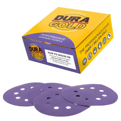 Miniatura 18 de Dura-Gold Discos de lijado de cerámica de película púrpura de 5 pulgadas, patrón de 8 agujeros, caja de 50 – Papel de lija sin polvo con gancho