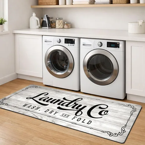 Miniatura 32 de Lansny Alfombra de lavandería de 20 x 60 pulgadas, antideslizante, impermeable, para decoración de cuarto de servicio, lavable, alfombra de Gris