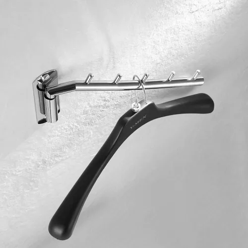 Miniatura 5 de JQK Soporte plegable para colgar ropa, soporte de gancho de brazo oscilante de acero inoxidable, sistema colgante de ropa organizador de cromado