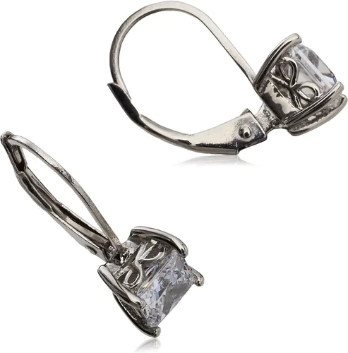 Miniatura 4 de Tienda Essentials Aretes de plata de ley con cierre de palanca de corte princesa hechos con circonita cúbica Infinite Elements