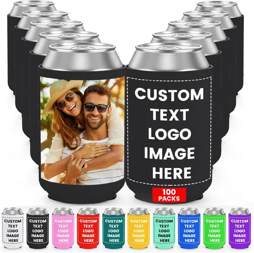 Miniatura 16 de Paquete de 300 enfriadores de latas personalizados a granel, enfriador de latas personalizado con logotipo de foto texto para bodas, cumpleaños