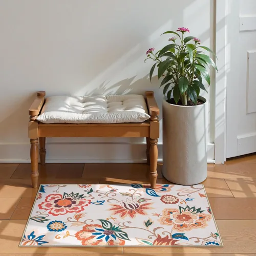 Miniatura 3 de Beeiva Alfombras florales de entrada, lavables para interiores, ultra fina, de 2 x 3 pies, antideslizante, para cocina, tapete de cachemira suave