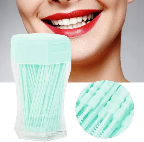Miniatura 8 de 200Pcs Double Head Plastic Toothpick, Soft Tooth Floss Picks Interdental Brush Flosser Sticks Oral Brush Cleaning Tool (Green)