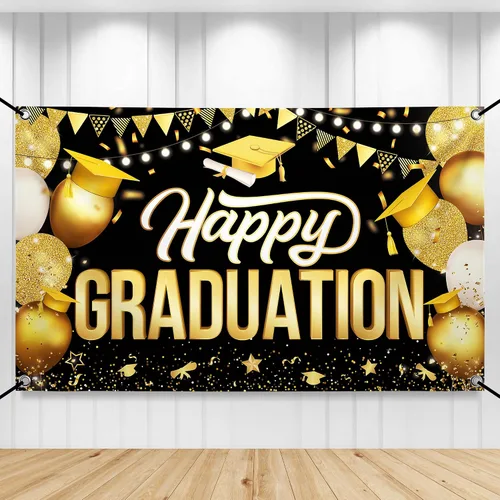 Miniatura 9 de Katchon, Cartel de feliz graduación dorado y azul – Xtralarge, 72 x 44 pulgadas Fondo de graduación 2026, decoraciones de graduación clase de 2026