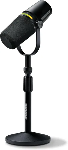 Shure MV7+ - Micrófono dinámico para podcast con soporte, certificado OBS, audio mejorado, panel LED, salidas USB-C y XLR, modo de nivel automático,