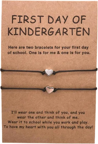 FUNGOS First Day of School Bracelets Back to School Gift Mother and Daughter Bracelets Set Mommy and Me Back to School Bracelet Heart Bracelets,