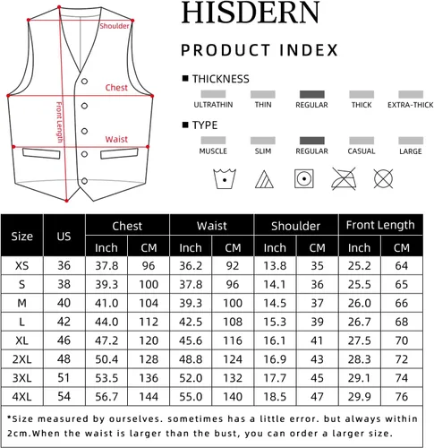Miniatura 4 de HISDERN Chaleco de traje para hombre con 3 bolsillos para traje o esmoquin