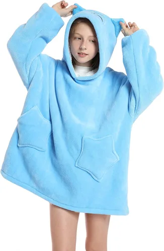 Miniatura 20 de Manta de gran tamaño con capucha para niños, manta Sherpa para niños y adolescentes, sudadera gigante con capucha esponjosa