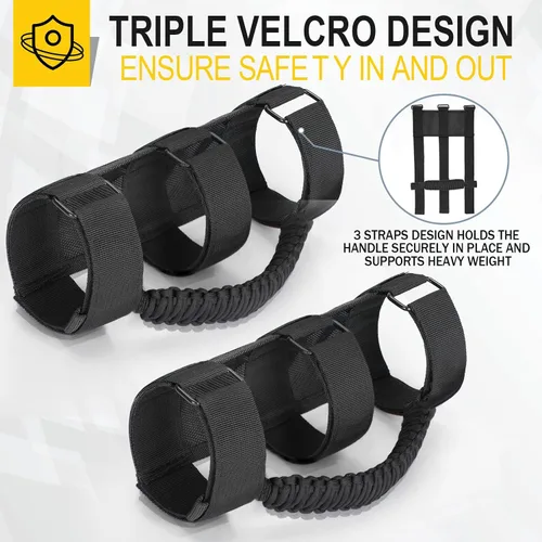 Miniatura 4 de moveland Paquete de 2 asas de agarre de barra antivuelco, asas de agarre de paracord negro para Jeep Wrangler JL, JK, TJ, YJ y Jeep Gladiator