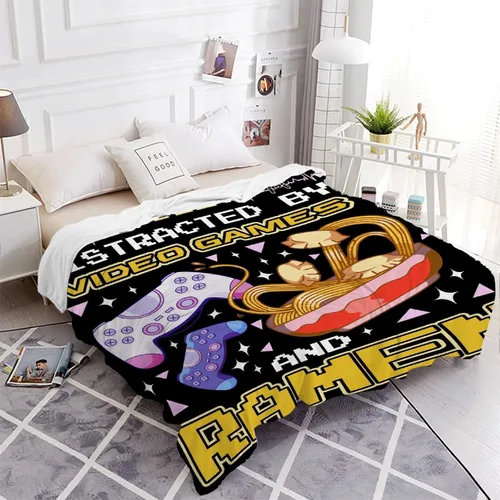 Miniatura 4 de Manta "Fácilmente Distraído por Videojuegos y Ramen" Manta de Videojuegos Manta de Ramen Regalo Regalos de Videojuegos Manta Ligera y Suave