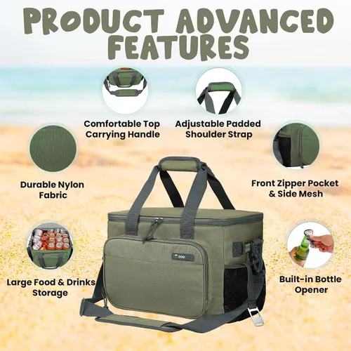 Miniatura 4 de Bolsa térmica grande con capacidad para 40 latas, bolsa de almuerzo aislada, ligera, portátil, diseño de doble capa, perfecta para viajes en picnic