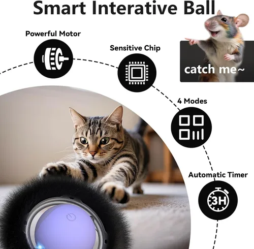 Miniatura 4 de ORSDA Juguetes para Gatos de Interior, Bola en Movimiento Activada Interactiva en Alfombrilla de 7 Agujeros, Bola Automática de Rápido Rodamiento