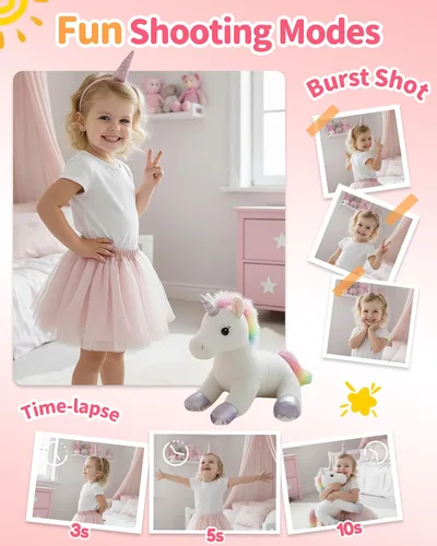 Miniatura 5 de Cámara de impresión instantánea para niños, cámara digital 1080P para niños con tarjeta SD de 32 GB, juguetes para niñas pequeñas, regalos de Rosa