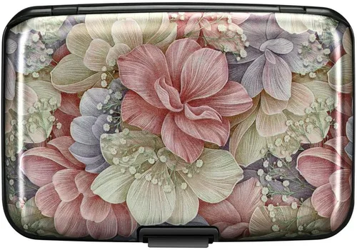 Miniatura 4 de ELFISH Mini cartera de aluminio RFID para tarjetas de crédito, funda de identificación de metal para hombres y mujeres, Happy Flower, Cartera Rfid