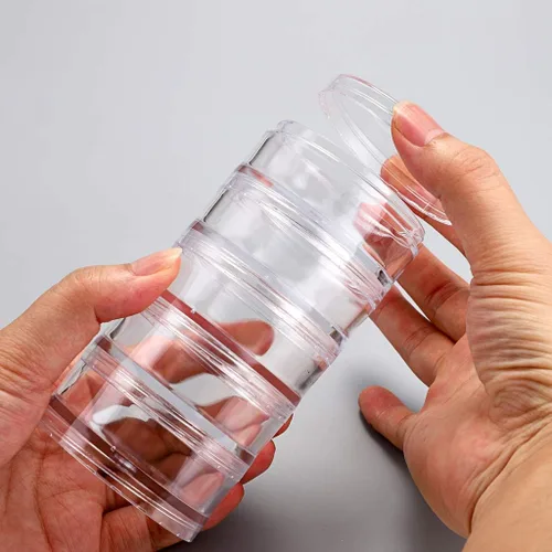Miniatura 6 de Hipiwe Paquete de 2 tarros redondos de plástico transparente con 5 ranuras, organizador de accesorios para manualidades, caja organizadora de joyas