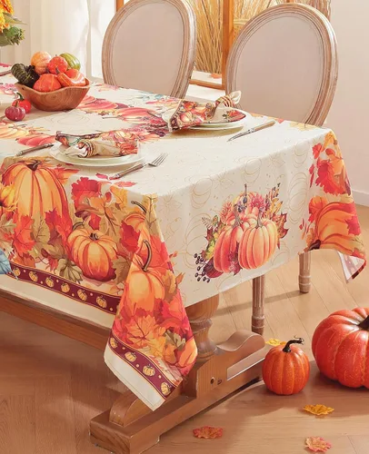 Miniatura 9 de Mantel rectangular con estampado de calabaza en acuarela de otoño, mantel rectangular de poliéster para otoño, resistente al agua, sin arrugas