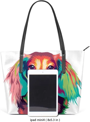 Miniatura 3 de Bolso de hombro para las mujeres Bolsas de mano de cuero Shopper Bolsa de trabajo grande Dachshund perro Pop Decor Bolsos Casual Bolsa