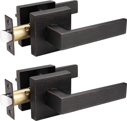 Miniatura 21 de Probrico - Juego de 5 manijas de puerta de paso resistentes para armarios y pasillos, juego de manijas de puerta sin llave de diseño cuadrado Oil