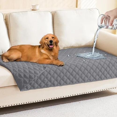 Miniatura 175 de Smiry Funda impermeable para cama de mascota, suave y lavable, para muebles, cama, sofá, reversible, a cuadros (30 x 53 pulgadas, color beige/beige)