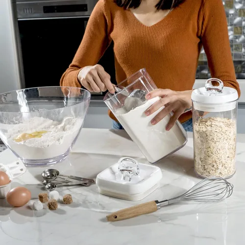 Miniatura 3 de Felli Flip Tite - Contenedor de almacenamiento con cuchara integrada y tapa hermética de 5 pulgadas, anillo grande y M, recipiente acrílico apilable