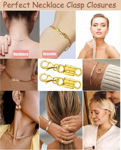 Miniatura 6 de Dailyacc Collar magnético de langosta Cierres y cierres de seguridad de oro de 14 quilates y plata convertidores de joyería para pulseras y extensor