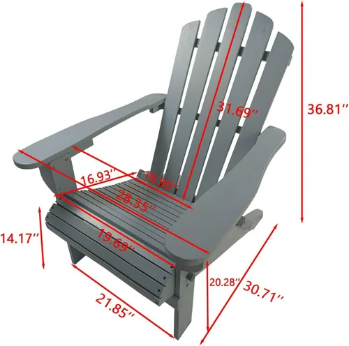 Miniatura 2 de Foldable Wooden Adirondack Chair, Classic Oak Finish Outdoor Patio Chair with Wide Armrests, Solid Hardwood Construction for Deck, Garden, Beach