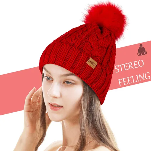 Miniatura 2 de REDESS Women Winter Pompom Beanie Hat with Warm Fleece Lined, Thick Slouchy Snow Knit Skull Ski Cap