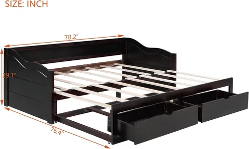 Miniatura 2 de JIVOIT Sofá cama extensible con cama nido y dos cajones de almacenamiento, marco de sofá cama de madera con soportes de listones de madera, diseño