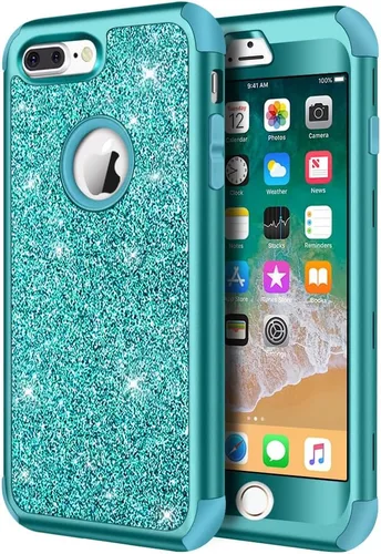 Miniatura 21 de Hython Defender con brillantina, carcasa rígida híbrida, a prueba de golpes, goma para iPhone 7 Plus y 8 Plus, Negro Oscuro