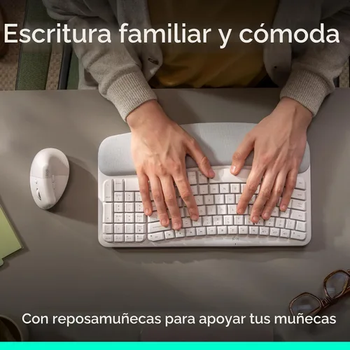 Miniatura 4 de Logitech Wave Keys & Lift Vertical Mouse - Combo de teclado y mouse inalámbrico ergonómico - con reposo de palma acolchado, Easy-Switch, Bluetooth