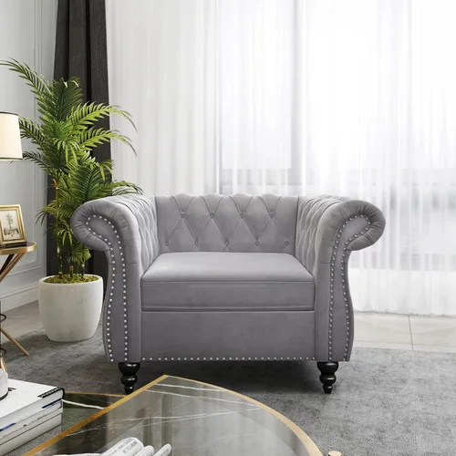 Miniatura 34 de ORRD - Sofá Chesterfield de Terciopelo, Sofá Moderno de Terciopelo con 3 Asientos con Brazos Enrollados y Clavos para Sala de Estar, Dormitorio