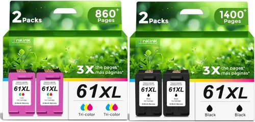 Ankink Cartucho de tinta remanufacturado de repuesto para HP 61XL (color negro, 4 unidades) para HP 61 XL Combo para HP61 HP61XL para 5530 4500 2540