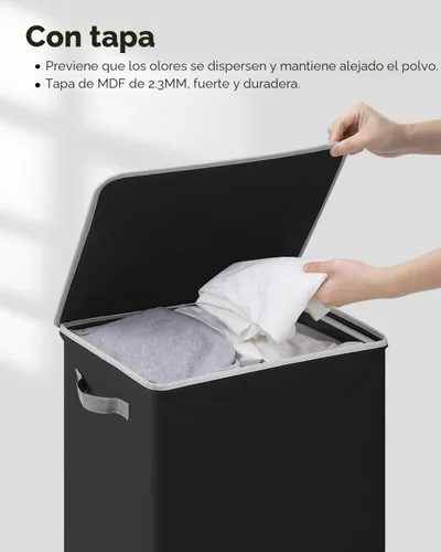Miniatura 6 de SOLEDI Cesta de lavandería negra con tapa y bolsa extraíble, cesta de lavandería grande y alta de 100 litros, plegable con asa para almacenamiento