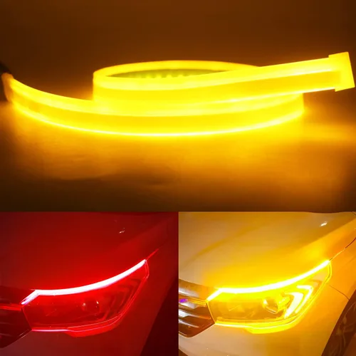 Qasim Tira LED de Flujo Secuencial de 24 pulgadas Rojo+Amarillo Luces de Circulación Diurna 60cm Tira de Luz de Conducción Guía de Señal de Giro
