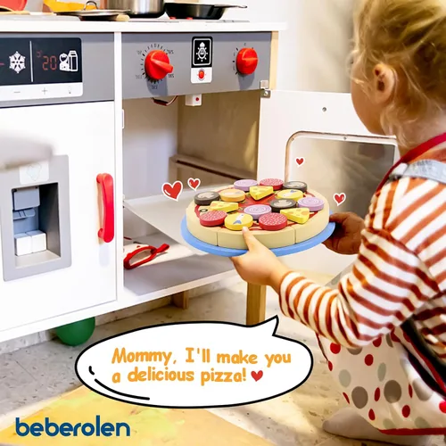 Miniatura 8 de Conjunto de Comida de Juguete de Pizza de Madera - 24 Piezas de Juguetes de Corte, Accesorios de Cocina de Juego de Simulación para Niños Pequeños