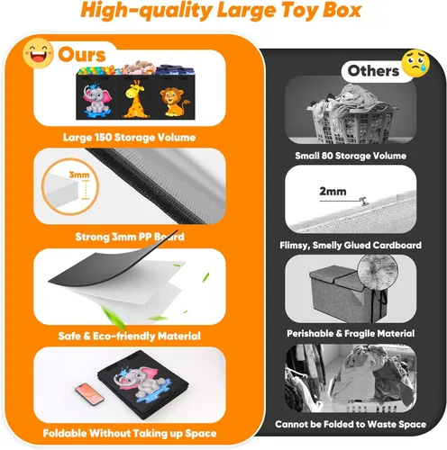 Miniatura 5 de Mabahoo Caja de Juguetes Extra Grande, Organizador de Almacenamiento Plegable con Tapas, Caja de Juguetes de Animales Lindos para Niños y Niñas