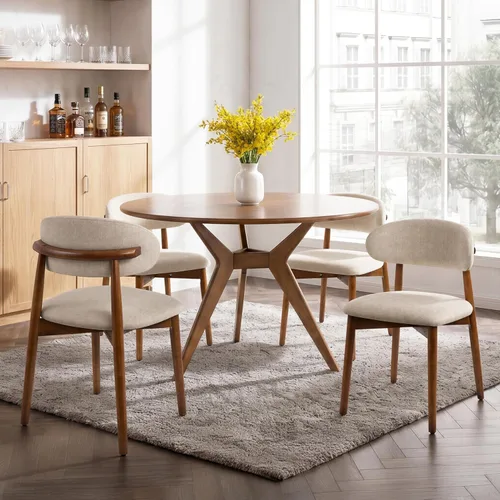 Miniatura 10 de Juego de 2 Sillas de Comedor de Madera Modernas Tapizadas en Tela, Sillas de Cocina de Mediados de Siglo Moderno, Sillas de Comedor de Granja