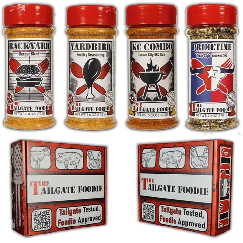 THE TAILGATE FOODIE Set de regalo de condimentos para asar para hombres y papá, paquete de 4 variedades para ahumar, barbacoa y parrilla,