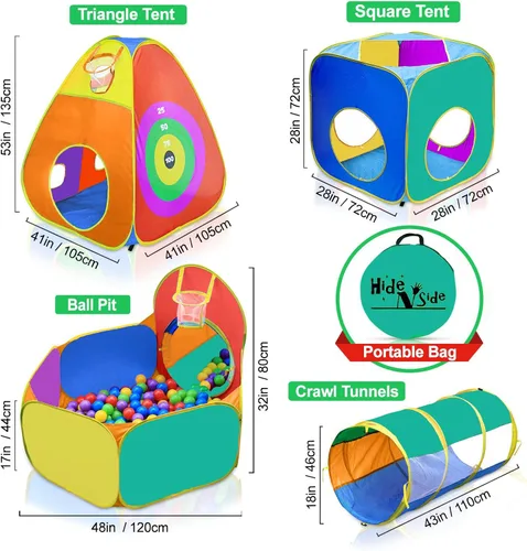 Miniatura 5 de Regalo para niños pequeños y niñas, piscina de pelotas, carpa de juego y túneles para niños, el mejor regalo de cumpleaños para niños de 3, 4 y 5