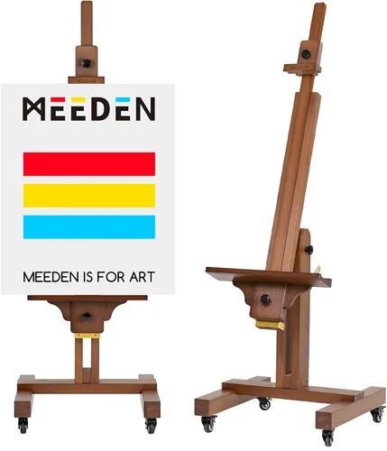 Miniatura 8 de MEEDEN Caballete de arte grande para pintar: Caballete de artista resistente de madera de haya maciza para adultos, pintores principiantes, Natural