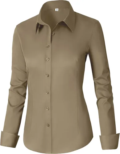 Miniatura 44 de CUNLIN - Camisas de manga larga con botones de algodón para mujer, ajustadas, camisas formales de vestir para el trabajo, blusas de trabajo, tops