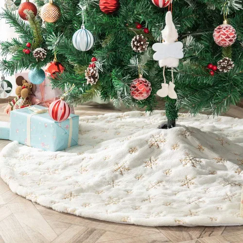Miniatura 22 de Falda de árbol de Navidad de felpa negra de 24 pulgadas, pequeña, de piel sintética gruesa, lujosa decoración navideña para Año Nuevo, decoración