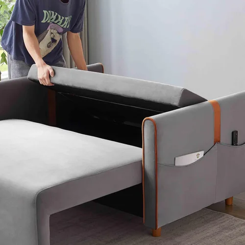 Miniatura 4 de Sofá cama extraíble de 55.2 pulgadas, cama biplaza de terciopelo moderna 3 en 1 con almacenamiento, respaldo ajustable, sofá cama convertible