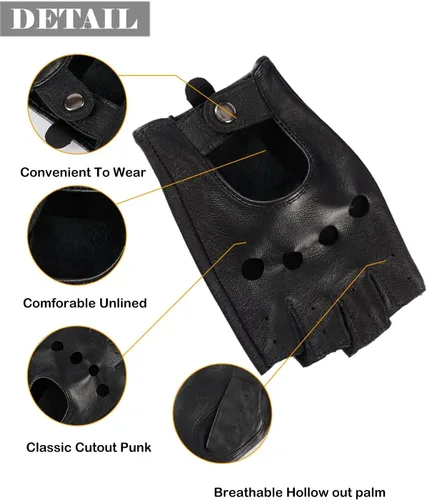 Miniatura 6 de FLORVIV Guantes negros sin dedos de piel sintética gótica gótica Cosplay disfraz punk Halloween actuación para mujeres y niñas
